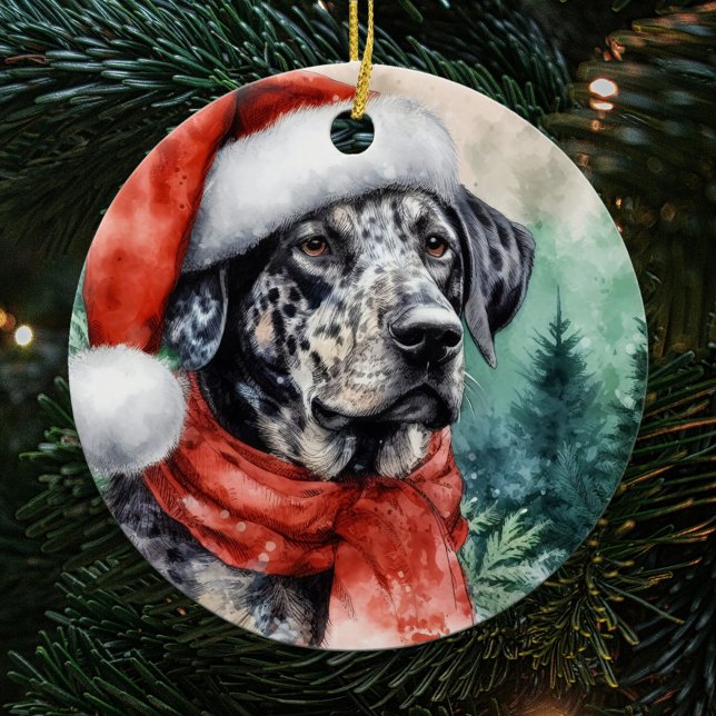 Décoration En Céramique Catahoula Leopard Hound Aquarelle Noël (Créateur téléchargé)