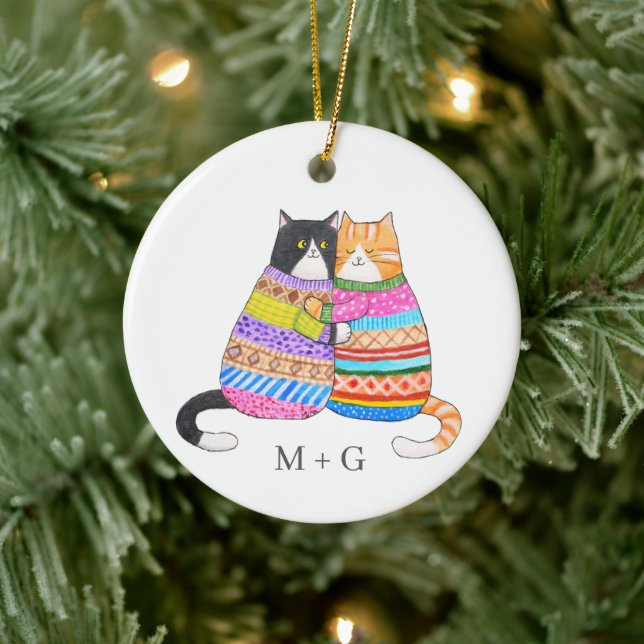 Décoration En Céramique Cats in Sweater Snuggling Couple Custom Christmas  (Arbre)