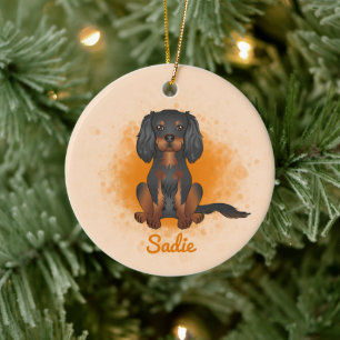 Décoration En Céramique Cavalier King Charles noir et fauve sur fond orang