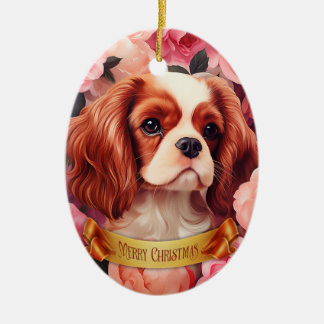 Décoration En Céramique Cavalier King Charles Spaniel en Rose