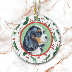 Décoration En Céramique Cavalier King Charles Spaniel Holly Border