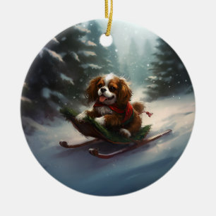 Décoration En Céramique Cavalier King Charles Spaniel neige de Noël