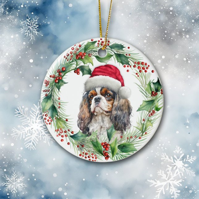 Décoration En Céramique Cavalier King Charles Spaniel Père Noël Wreath (Créateur téléchargé)