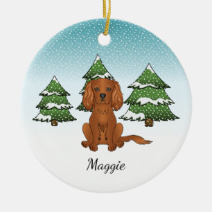 Décoration En Céramique Cavalier King Charles Spaniel Rubis En Hiver