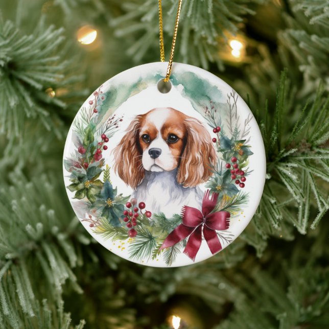 Décoration En Céramique Cavalier King Christmas Wreath Festive Pup (Arbre)