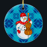Décoration En Céramique Cello Snowman<br><div class="desc">Un bonhomme de neige portant un foulard à notes de musique et tenant un violoncelle est un drôle de design musical pour les musiciens de cordes dans les orchestres et les quatuors à cordes.</div>