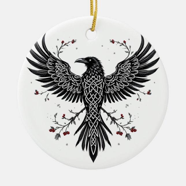 Décoration En Céramique Celtic Winter Raven Christmas Ornament (Devant)