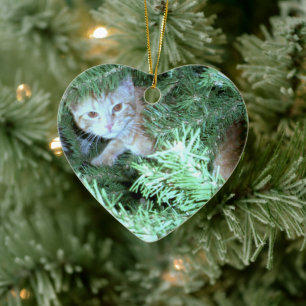 Décoration En Céramique Ceramic Cat in the Tree Christmas Heart Ornament