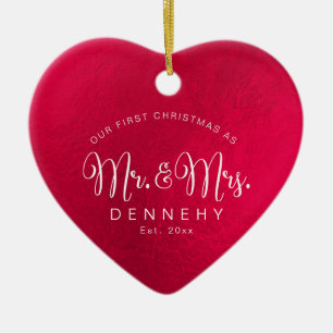 Décoration En Céramique Céramique Coeur premier Noël, Iridescente Rouge