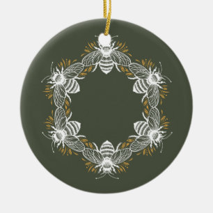 Décoration En Céramique Cercle d'abeilles vert olive