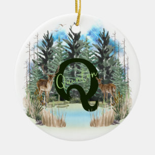 Décoration En Céramique Cerf Aquarelle Monogramme Personnalisé Lettre Q
