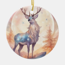 Cerf aux étoiles aquarelle pastel peinture