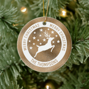 Décoration En Céramique Cerf Blanc - Faux Golden Foil Look (Pas Real Foil)