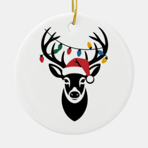 Décoration En Céramique Cerf Buck Noël Chasse Santa Chasseur