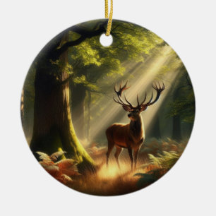Décoration En Céramique Cerf dans la forêt matinale