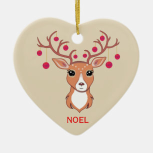 Décoration En Céramique Cerf de Noël avec boules rouges