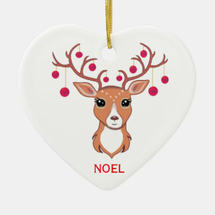Décoration En Céramique Cerf de Noël avec boules rouges