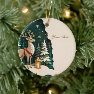 Décoration En Céramique Cerf de Noël cadre forestier