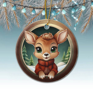 Décoration En Céramique Cerf de Noël rustique, biche faon de la faune de N