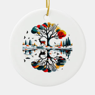 Décoration En Céramique Cerf majestueux dans une forêt hivernale enneigée