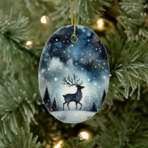 Décoration En Céramique Cerf Nuit d'Hiver Étoilée