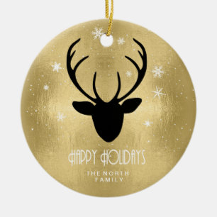 Décoration En Céramique Cerfs Antlers Silhouette & Flakes Gold ID861