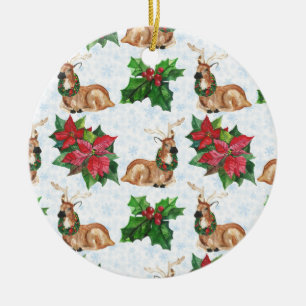 Décoration En Céramique Cerfs de forêt dans un Noël aquarelle