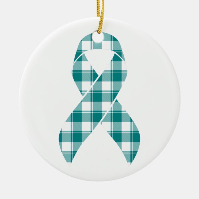 Décoration En Céramique Cervical Cancer Awareness Plaid Teal Ribbon (Devant)