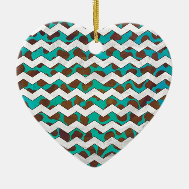 Décoration En Céramique Cevron Dalmatien Brown et Turquoise (Devant)