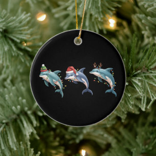 Décoration En Céramique Chapeau de Noël de Santa pour amateur de dauphins