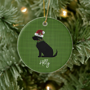 Décoration En Céramique Chapeau de Père Noël pour Labrador Noir avec Holly
