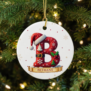 Décoration En Céramique Chapeau de Père Noël Rouge Noël Lettre B Nom
