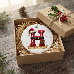 Décoration En Céramique Chapeau de Père Noël Rouge Noël Lettre H Nom