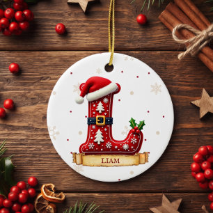 Décoration En Céramique Chapeau de Père Noël Rouge Noël Lettre L Nom