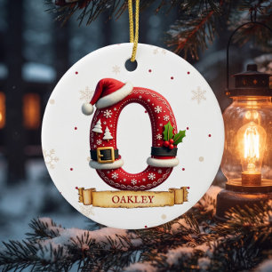 Décoration En Céramique Chapeau de Père Noël Rouge Noël Lettre O Nom