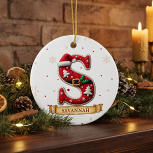 Décoration En Céramique Chapeau de Père Noël Rouge Noël Lettre S Nom
