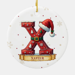 Décoration En Céramique Chapeau de Père Noël Rouge Noël Lettre X Nom