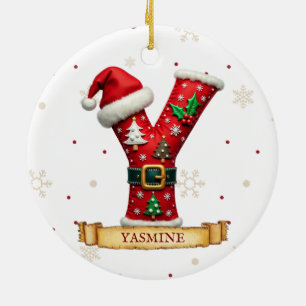 Décoration En Céramique Chapeau de Père Noël Rouge Noël Lettre Y Nom