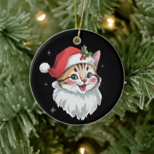 Décoration En Céramique Chapeau de Santa rose rétro chaton mignon Noël 