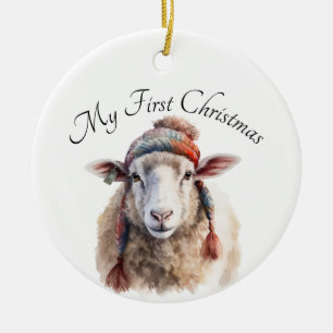 Décoration En Céramique Chapeau d'hiver Mouton de Noël Texte personnalisé