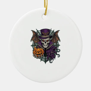 Décoration En Céramique Chapeau Haut de Forme de Crâne de Halloween Chauve