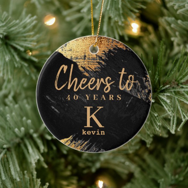 Décoration En Céramique Chaque année nom monogramme de l'anniversaire élég (Arbre)