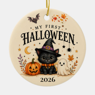 Décoration En Céramique Charmant Premier Halloween de Bébé Chat Noir Memen