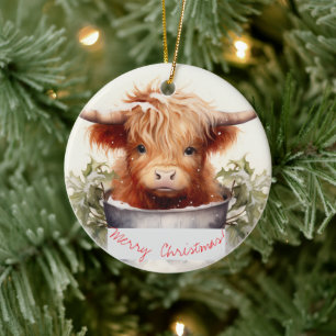 Décoration En Céramique Charmante et mignonne vache de Noël Highland