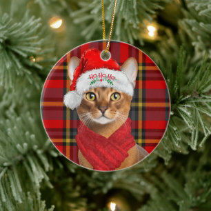 Décoration En Céramique Chat abyssin Ho Ho Ho Chapeau de Santa Meowy Noël