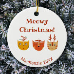 Décoration En Céramique Chat amusant Noël personnalisé<br><div class="desc">Un tas de chats mignons et amusants en vacances d'hiver casquettes et accessoires pour vous faire sourire. L'arrière dispose d'un motif correspondant. Changez le message d'accueil,  le nom et l'année pour personnaliser. Art original de Nic Squirrell.</div>