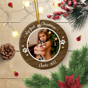 Décoration En Céramique Chat Animal De Compagnie Premier Noël Simple Photo
