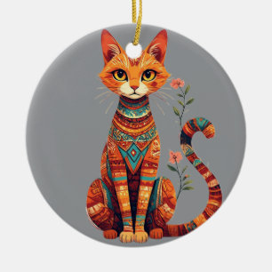 Décoration En Céramique Chat artistique mignon avec branche florale