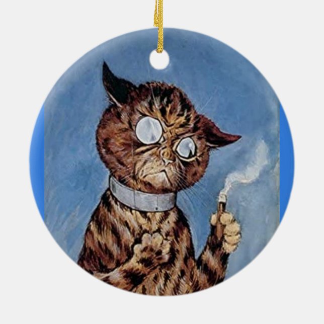 DÉCORATION EN CÉRAMIQUE CHAT AVEC CIGAR LOUIS WAIN ART ORNAMENT (Dos)