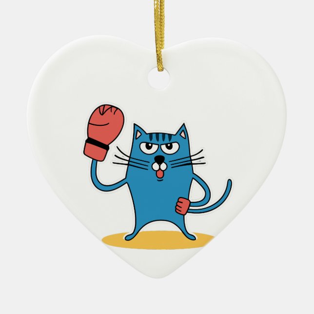 Décoration En Céramique Chat avec gants de boxe (Devant)